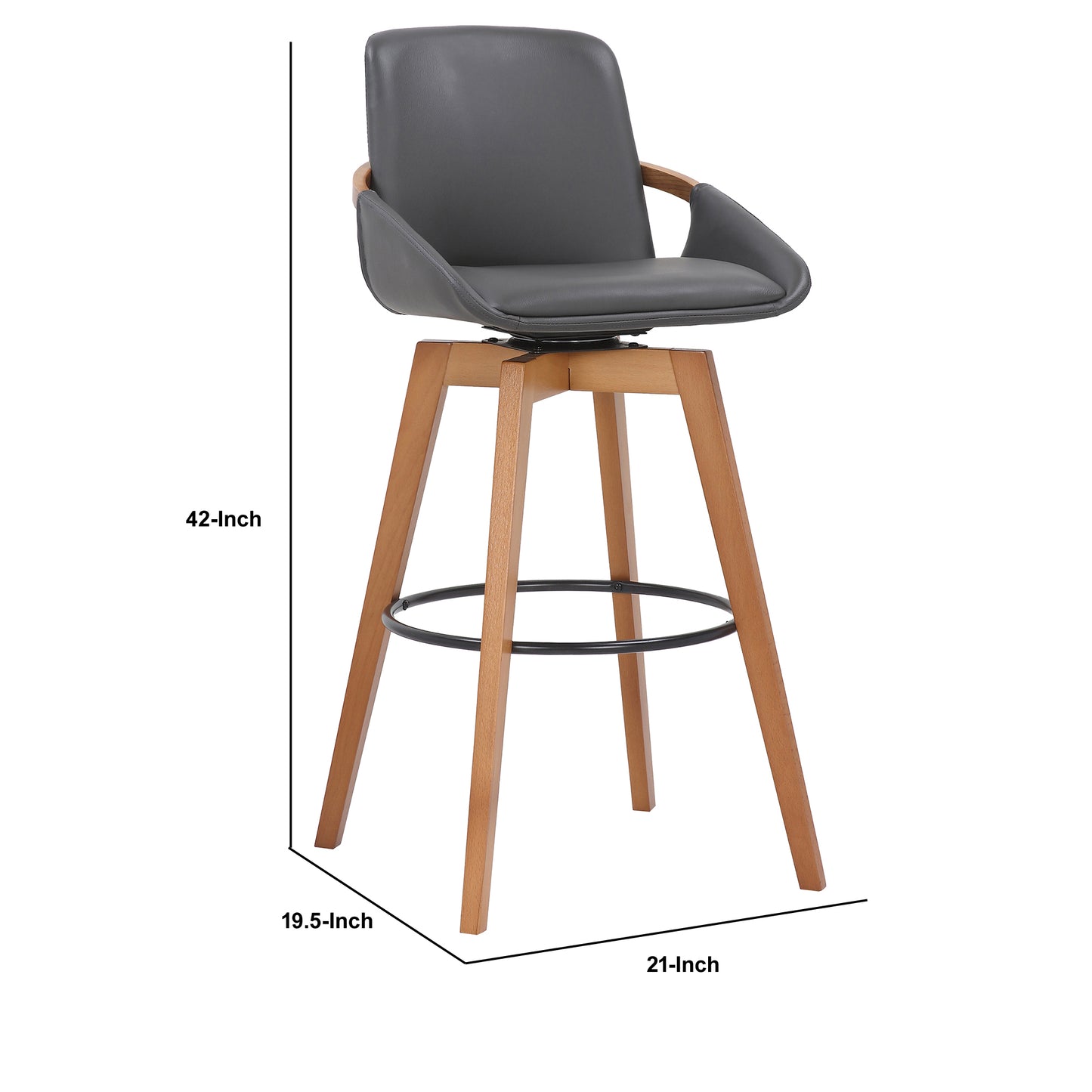 30 Inches Leatherette Swivel Barstool Gray And Brown By Benzara | Bar Stools & Tables | Modishstore - 5