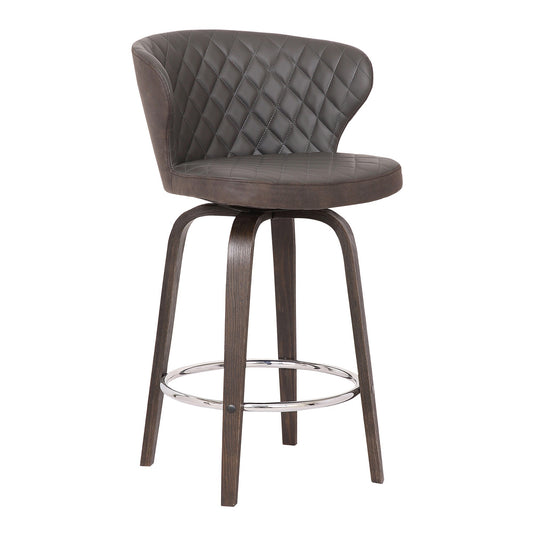 Curved Back Leatherette Barstool With Swivel Mechanism Brown By Benzara | Bar Stools & Tables | Modishstore