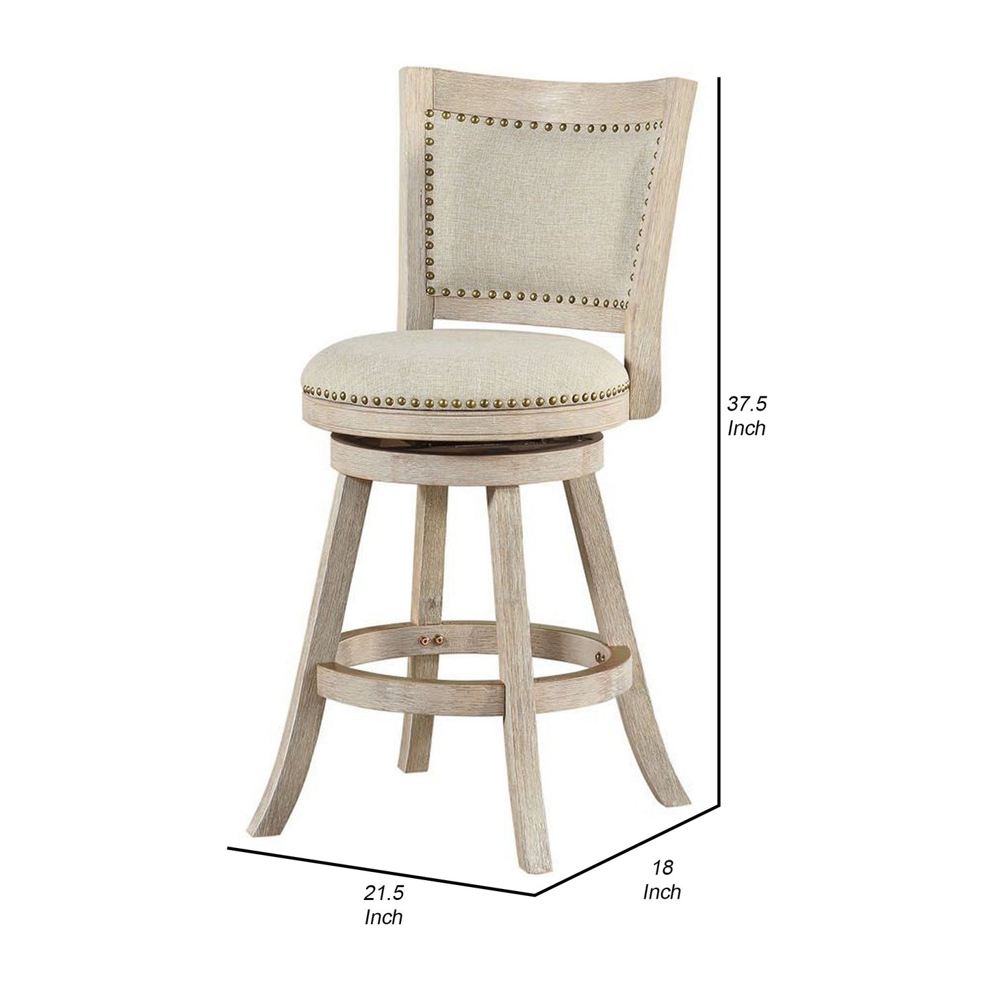 Curved Back Wooden Swivel Counter Stool With Nailhead Trim Gray By Benzara | Stools | Modishstore - 5