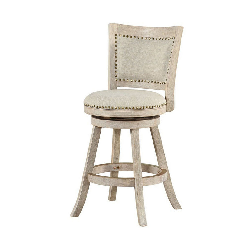 Curved Back Wooden Swivel Counter Stool With Nailhead Trim Gray By Benzara | Stools | Modishstore