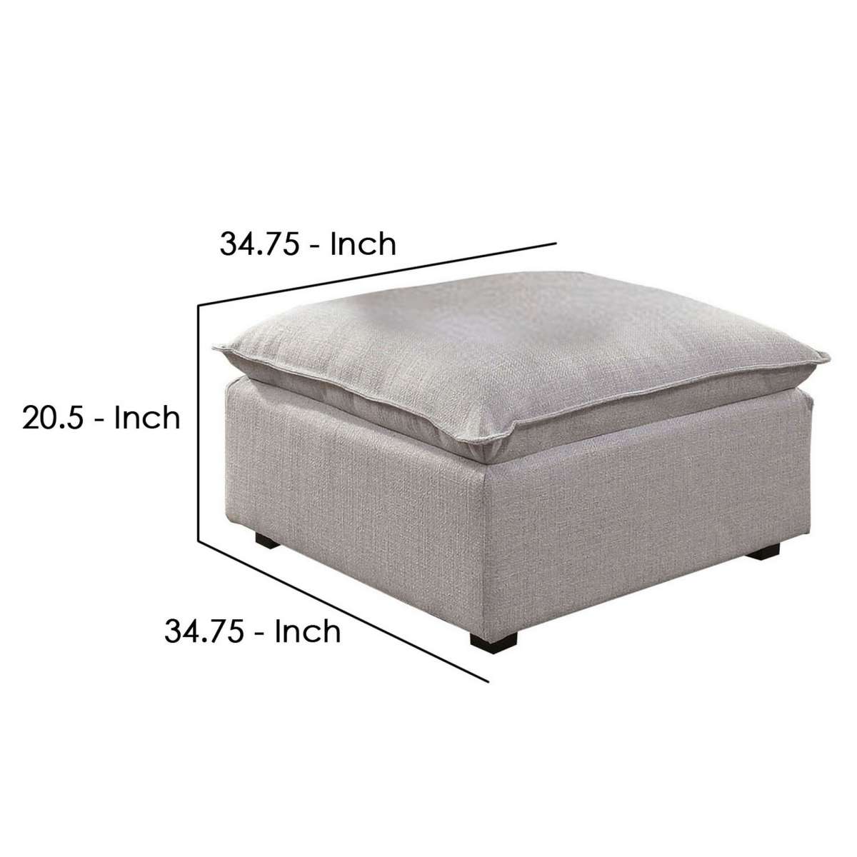 Fabric Upholstered Ottoman With Pillow Top Seat And Welt Trim, Gray By Benzara | Ottomans |  Modishstore  - 2