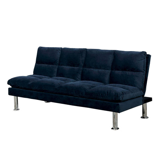 Futon Sofa With Tufted Padded Seating And Metal Legs Blue By Benzara | Sofas | Modishstore