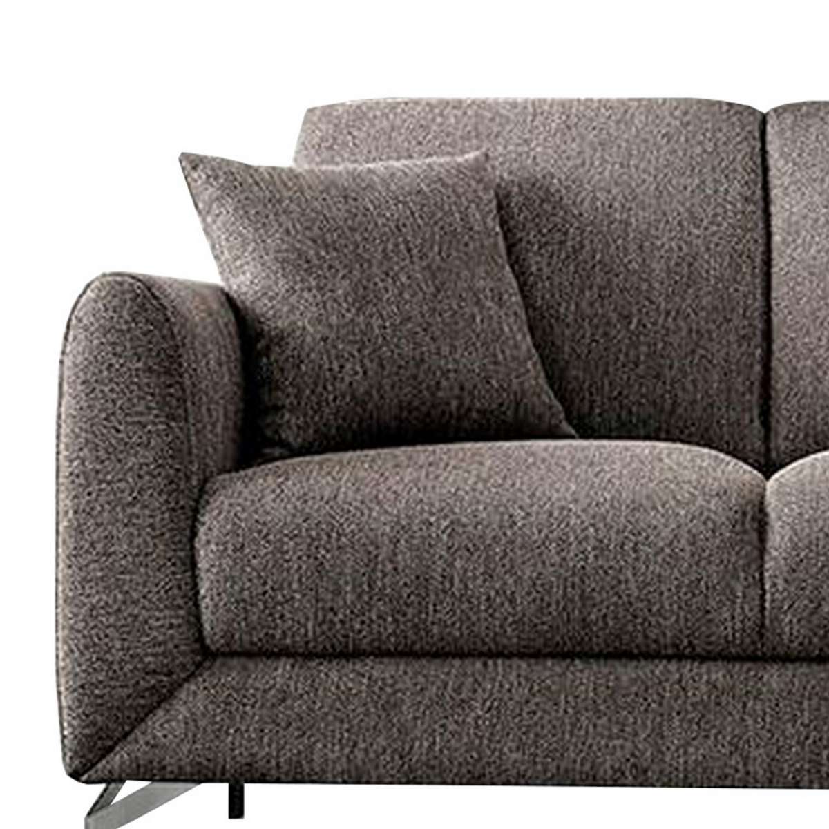 54 Inches Loveseat With Fabric Padded Seat And Metal Legs, Gray By Benzara | Sofas | Modishstore - 5