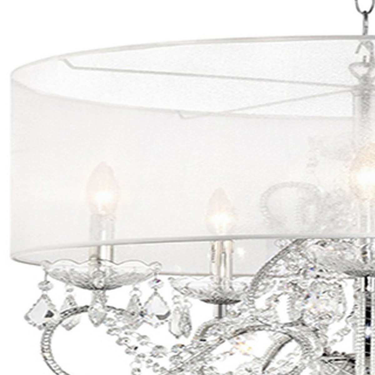 Ceiling Lamp With Hanging Crystals And Round Canopy, Silver By Benzara | Ceiling Lamps | Modishstore - 5