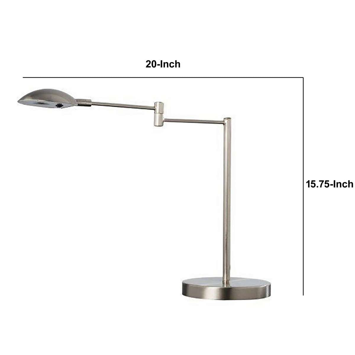 Desk Lamp With Adjustable Swing Metal Arm, Silver By Benzara | Table Lamps |  Modishstore  - 2