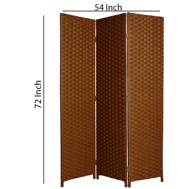 Wooden Foldable 3 Panel Room Divider With Streamline Design, Dark Brown By Benzara | Room Divider | Modishstore - 5