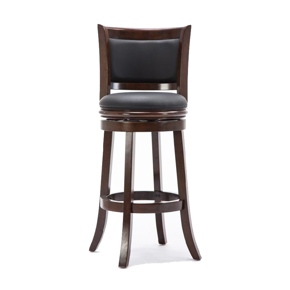 Round Wooden Swivel Barstool With Padded Seat And Back, Dark Brown By Benzara | Bar Stools & Table | Modishstore - 5