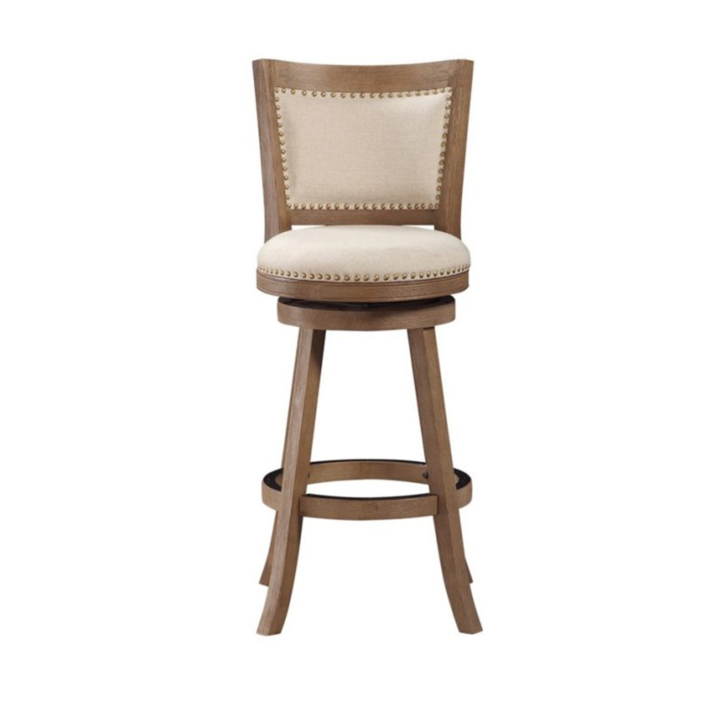 Nailhead Trim Round Barstool With Padded Seat And Back, Brown And Beige By Benzara | Bar Stools & Table | Modishstore - 6