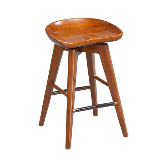Contoured Seat Wooden Swivel Counter Stool With Angled Legs, Walnut Brown By Benzara | Bar Stools & Tables | Modishstore