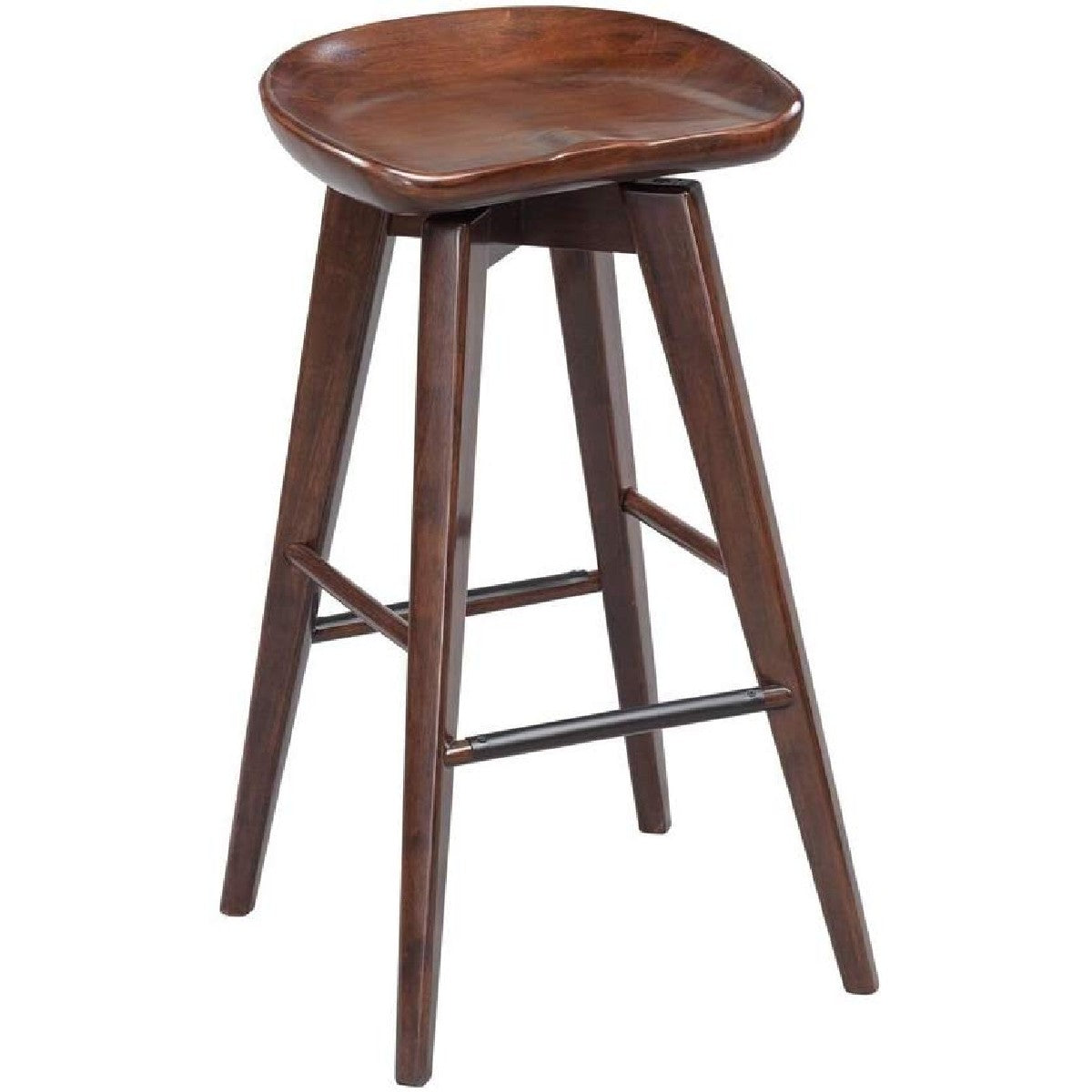 Contoured Seat Wooden Frame Swivel Barstool With Angled Legs, Natural Brown By Benzara | Bar Stools & Tables | Modishstore - 2