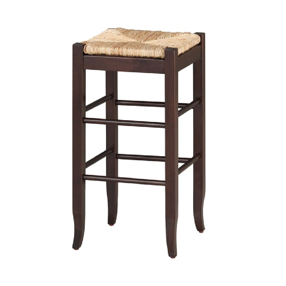 Rush Woven Wooden Frame Barstool With Saber Legs, Beige And Dark Brown By Benzara | Bar Stools & Tables | Modishstore