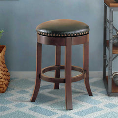 Round Wooden Counter Height Stool With Upholstered Seat, Brown, Set Of 2  By Benzara