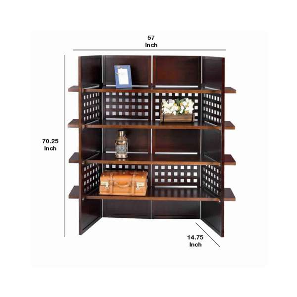 4 Shelf Wooden Bookcase Room Divider With Cutout Design, Brown By Benzara | Bookcases | Modishstore - 5