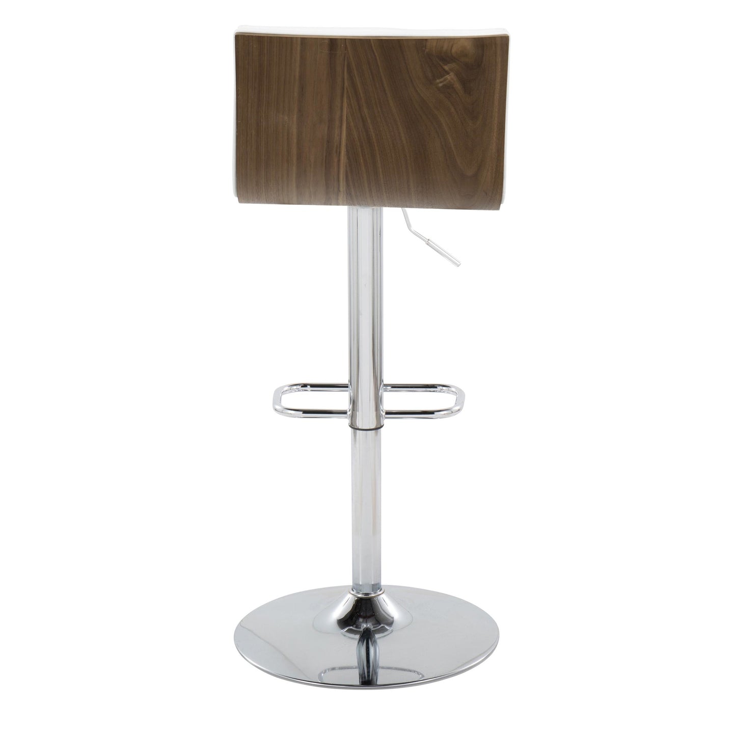 Mason Contemporary Adjustable Barstool with Swivel in Chrome Metal, Walnut Wood and Grey Faux Leather with Rounded Rectangle Footrest By LumiSource - Set of 2 | Bar Stools | Modishstore - 14