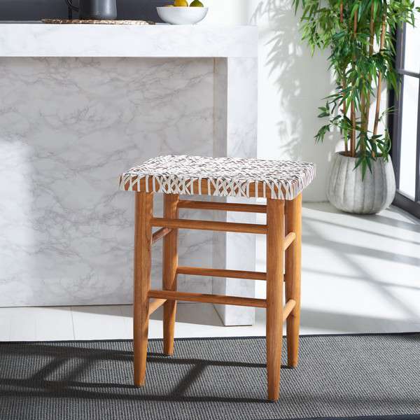 Safavieh Kaleo Woven Leather Counter Stool - White | Counter Stools | Modishstore - 4