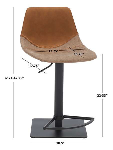 Safavieh Rylen Gas Lift Bar Stool - Cognac | Bar Stools | Modishstore - 4