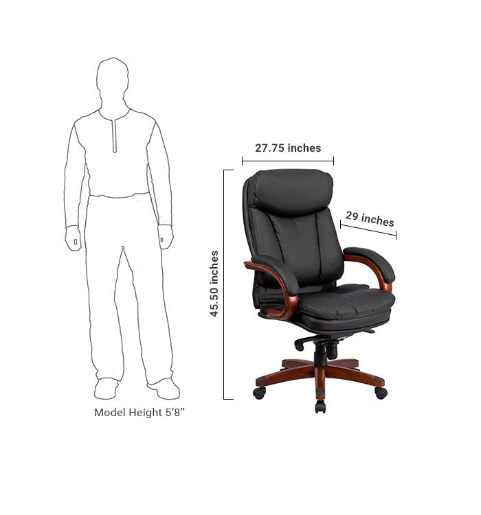 Flash Furniture High Back Black Leather Executive Swivel Office Chair With Synchro-Tilt Mechanism And Mahogany Wood Base | Office Chairs | Modishstore - 5