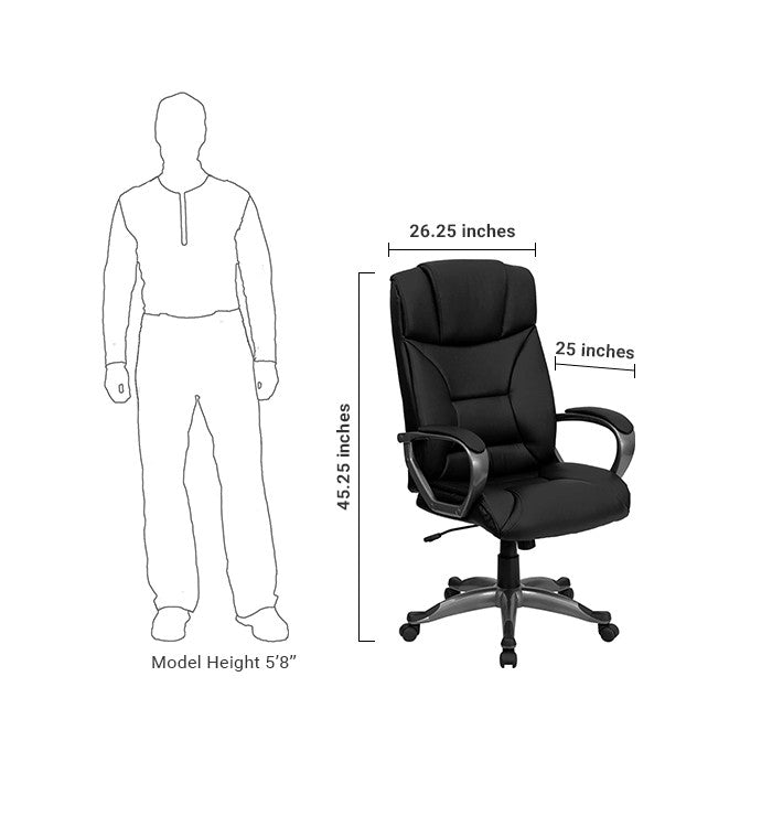 Flash Furniture BT-9177-BK-GG High Back Black Leather Executive Swivel Office Chair | Office Chairs | Modishstore - 5