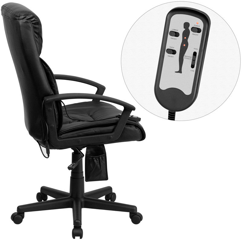 Flash Furniture BT-9578P-GG High Back Massaging Black Leather Executive Swivel Office Chair | Office Chairs | Modishstore - 4
