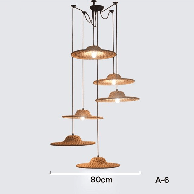 Bamboo Wicker Rattan Hat Shade Adjustable Spider Chandelier-A by Artisan Living | ModishStore | Chandeliers-3