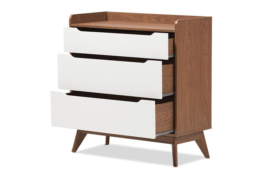 baxton studio brighton mid century modern white and walnut wood 3 drawer storage chest | Modish Furniture Store-3