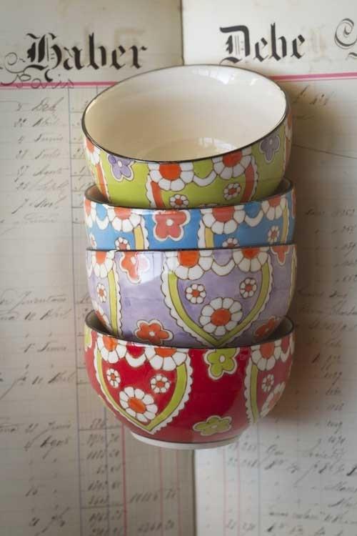 Vagabond Vintage Handpainted Ceramic Lotus Bowls | Modishstore | Bowls