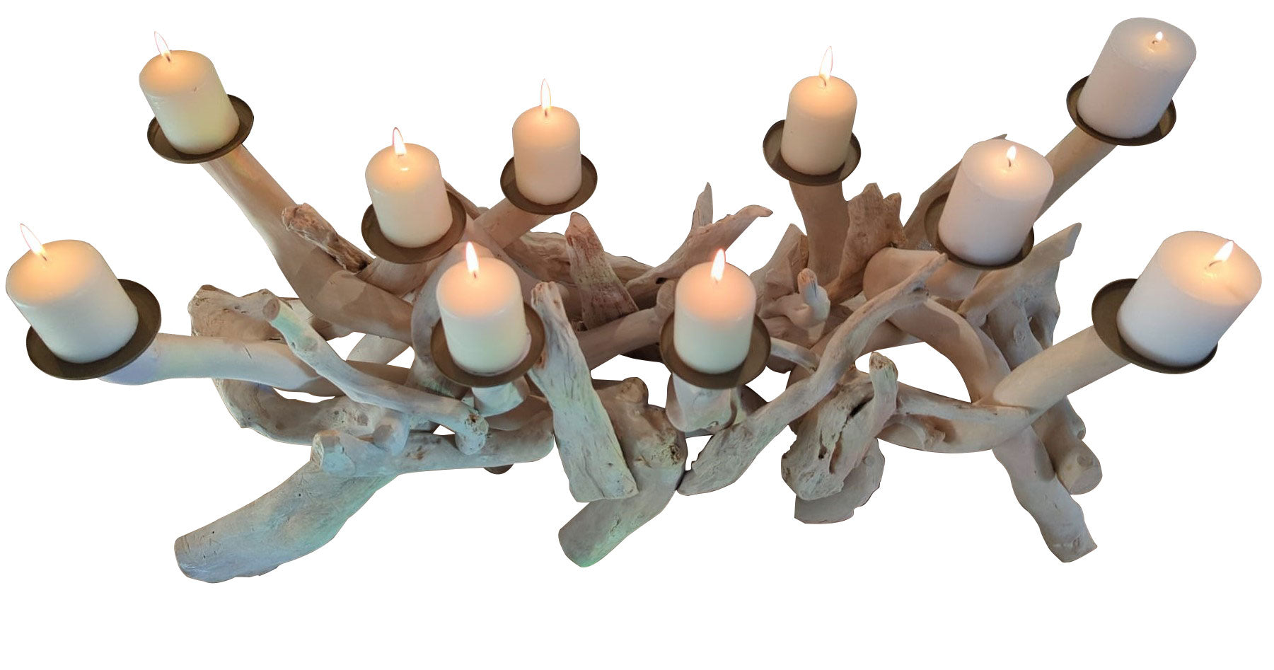 Driftwood 10 Candle Candelabra, Horizontal, White, Bleached by Artisan Living | Candelabra | Modishstore-6