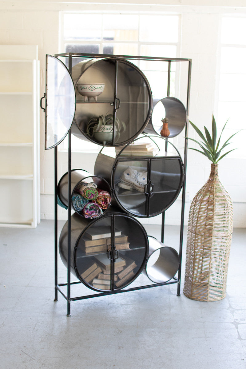 Kalalou Iron And Glass Circles Shelving Unit | Modishstore | Shelves & Shelving Units