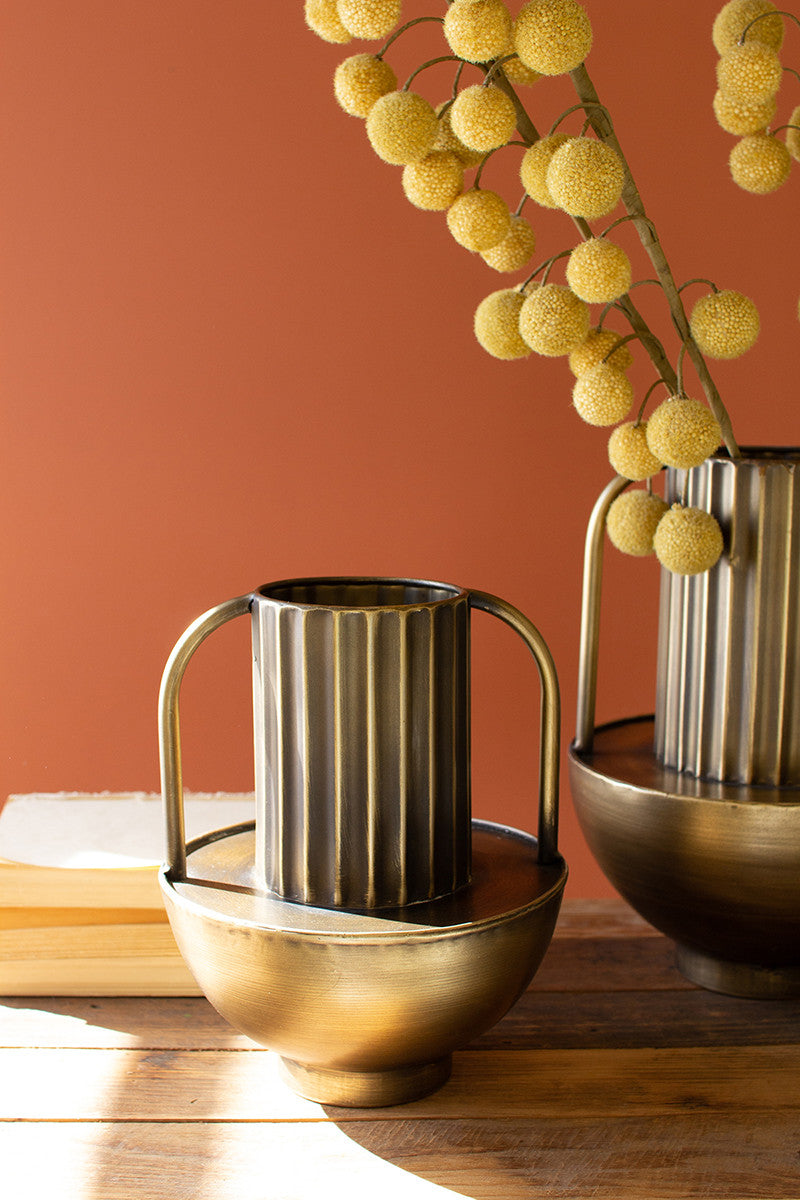 Metal Antique Brass Finish Vases With Handles Set Of 2 By Kalalou-3