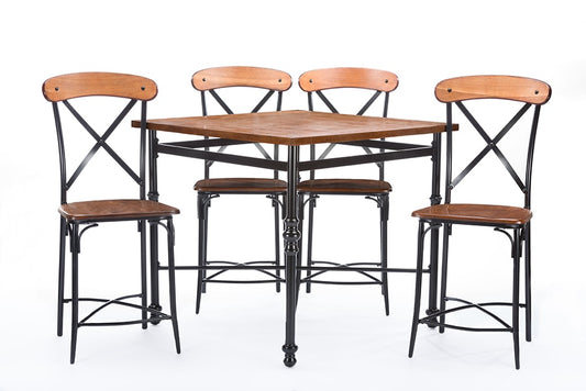 Baxton Studio Broxburn Light Brown Wood & Metal 5-Piece Dining Set | Modishstore | Dining Sets