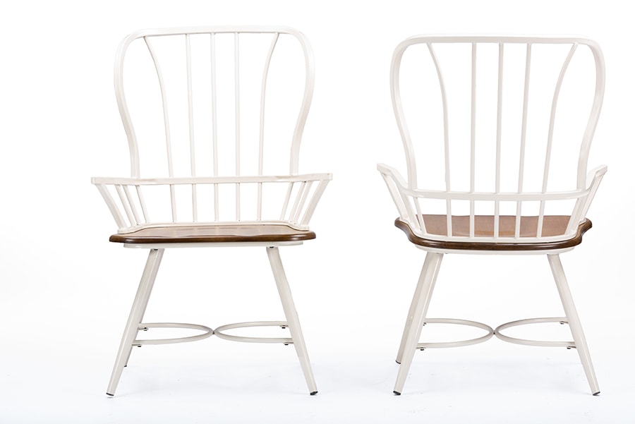 baxton studio longford dark walnut wood and white metal vintage industrial dining arm chair set of 2 | Modish Furniture Store-4
