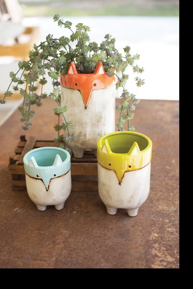 Kalalou Ceramic Fox Planters - Set Of 3 | Modishstore | Planters, Troughs & Cachepots