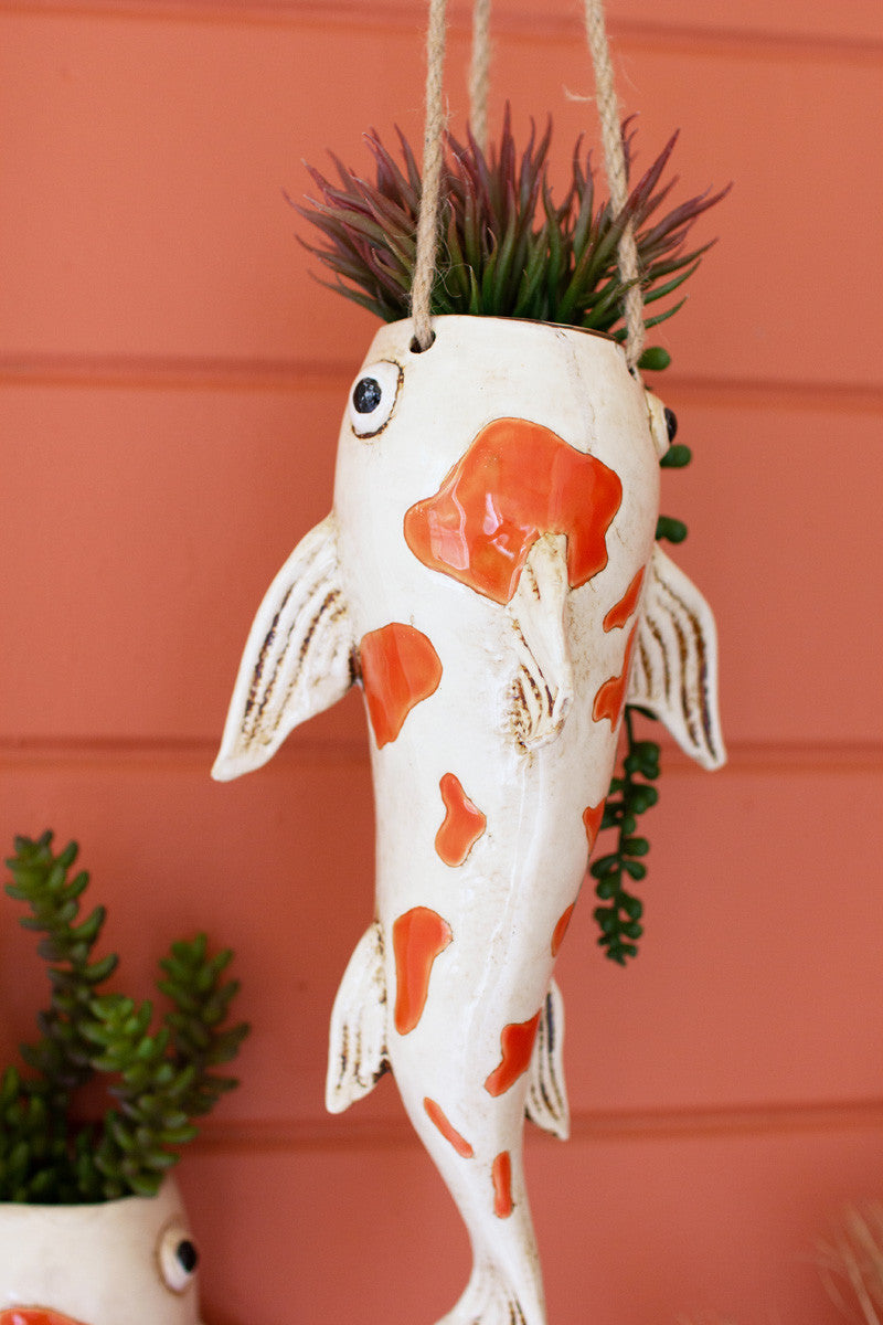 Ceramic Koi Fish Hanging Planter | Planters, Troughs & Cachepots | Modishstore - 2