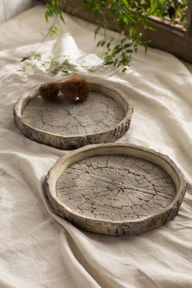 Vagabond Vintage Cement Log Dish - Set Of 2 | Modishstore | Decorative Trays & Dishes
