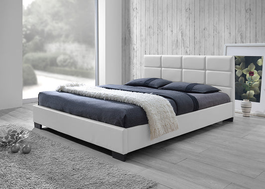 Baxton Studio Vivaldi Modern and Contemporary White Faux Leather Padded Platform Base Queen Size Bed Frame | Beds | Modishstore