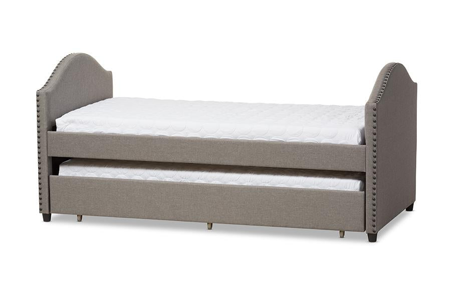 baxton studio alessia modern and contemporary grey fabric upholstered daybed with guest trundle bed | Modish Furniture Store-3