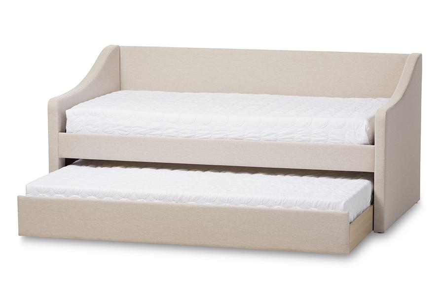 baxton studio barnstorm modern and contemporary beige fabric upholstered daybed with guest trundle bed | Modish Furniture Store-3