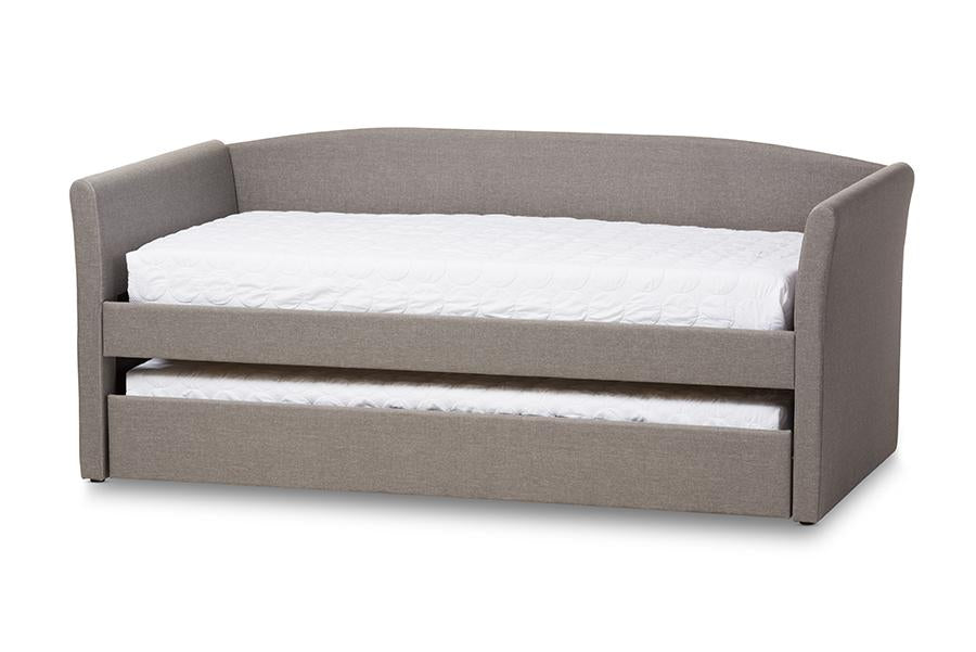 baxton studio camino modern and contemporary grey fabric upholstered daybed with guest trundle bed | Modish Furniture Store-3