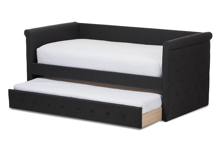 baxton studio alena modern and contemporary dark grey fabric daybed with trundle | Modish Furniture Store-3