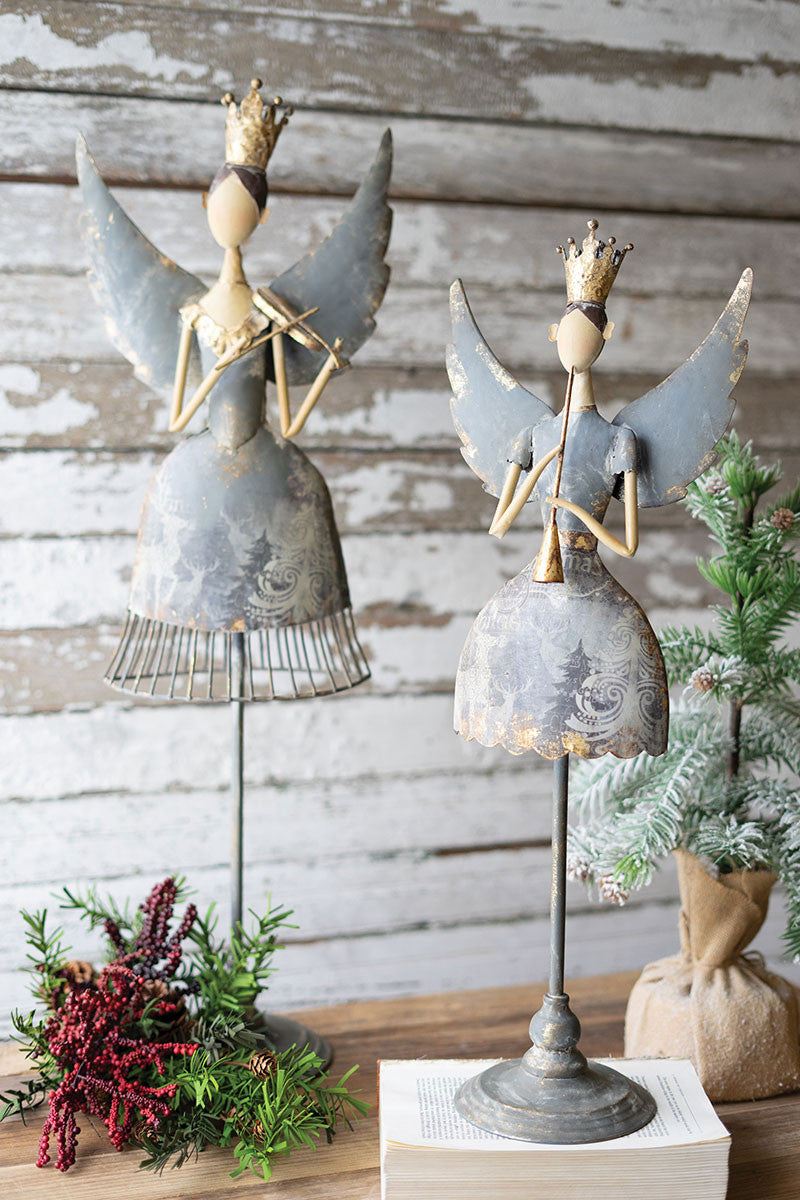 Metal Angels Playing Musical Instruments S/2 By Kalalou-2