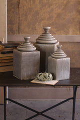 Kalalou Textured Ceramic Canisters With Pyramid Tops - Grey - Set Of 3