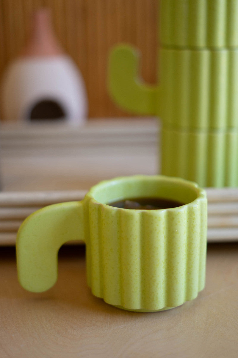 Set Of Four Stacking Ceramic Mugs - Cacti Mugs By Kalalou | Drinkware | Modishstore - 5