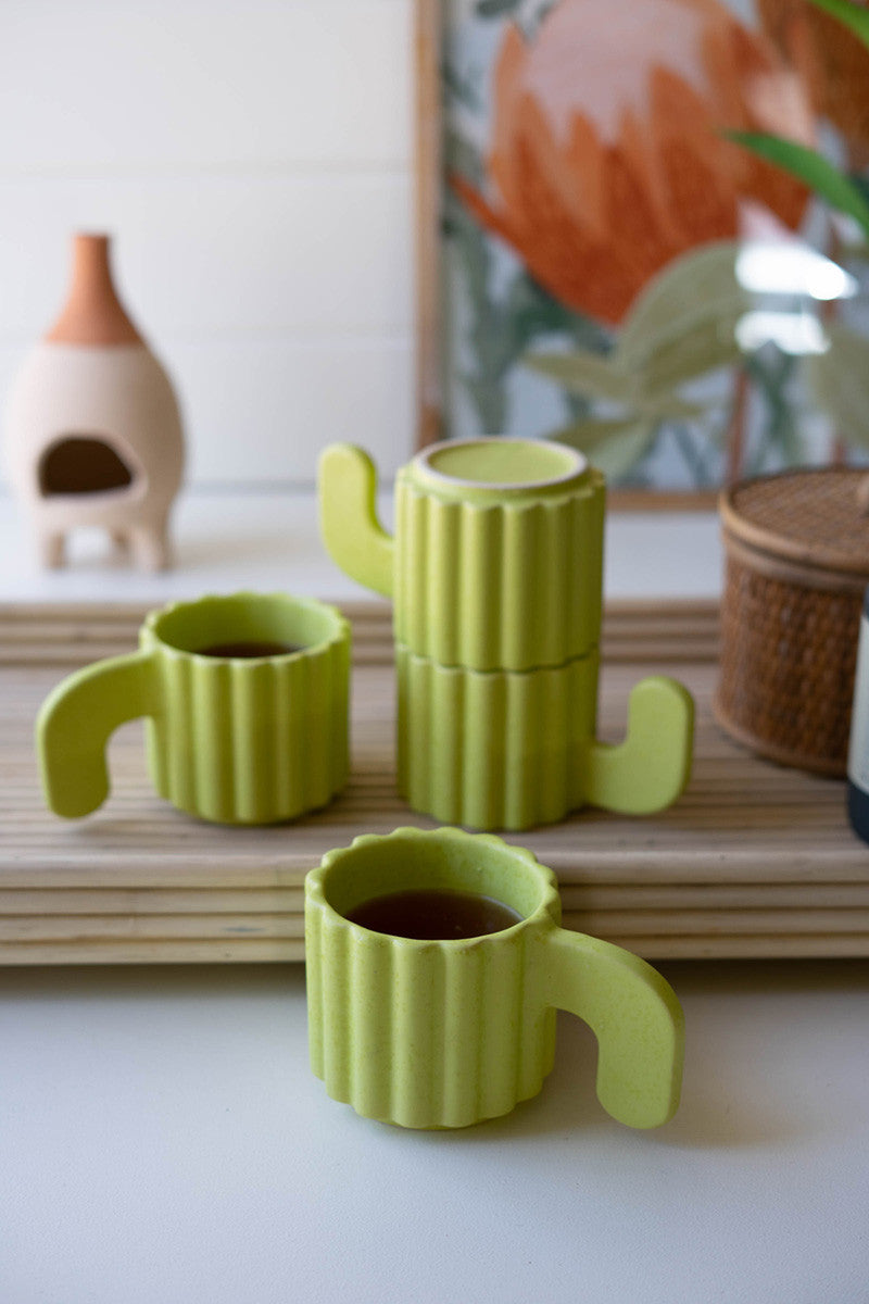 Set Of Four Stacking Ceramic Mugs - Cacti Mugs By Kalalou | Drinkware | Modishstore - 2