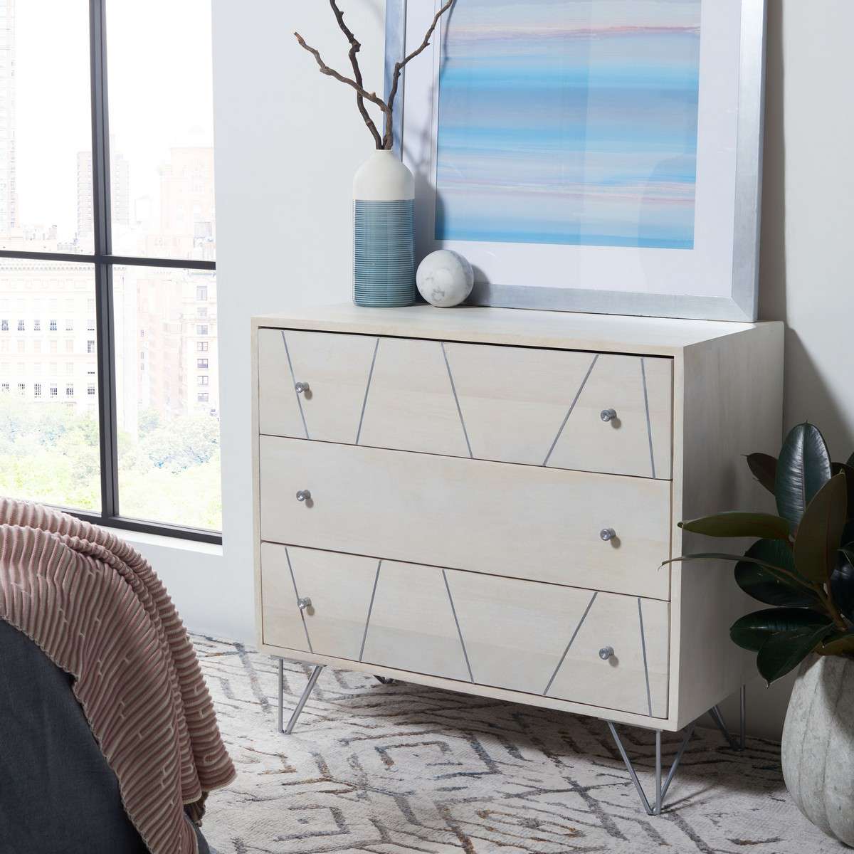 Safavieh Marigold 3 Drawer Chest - White Wash Silver | Drawers | Modishstore - 4