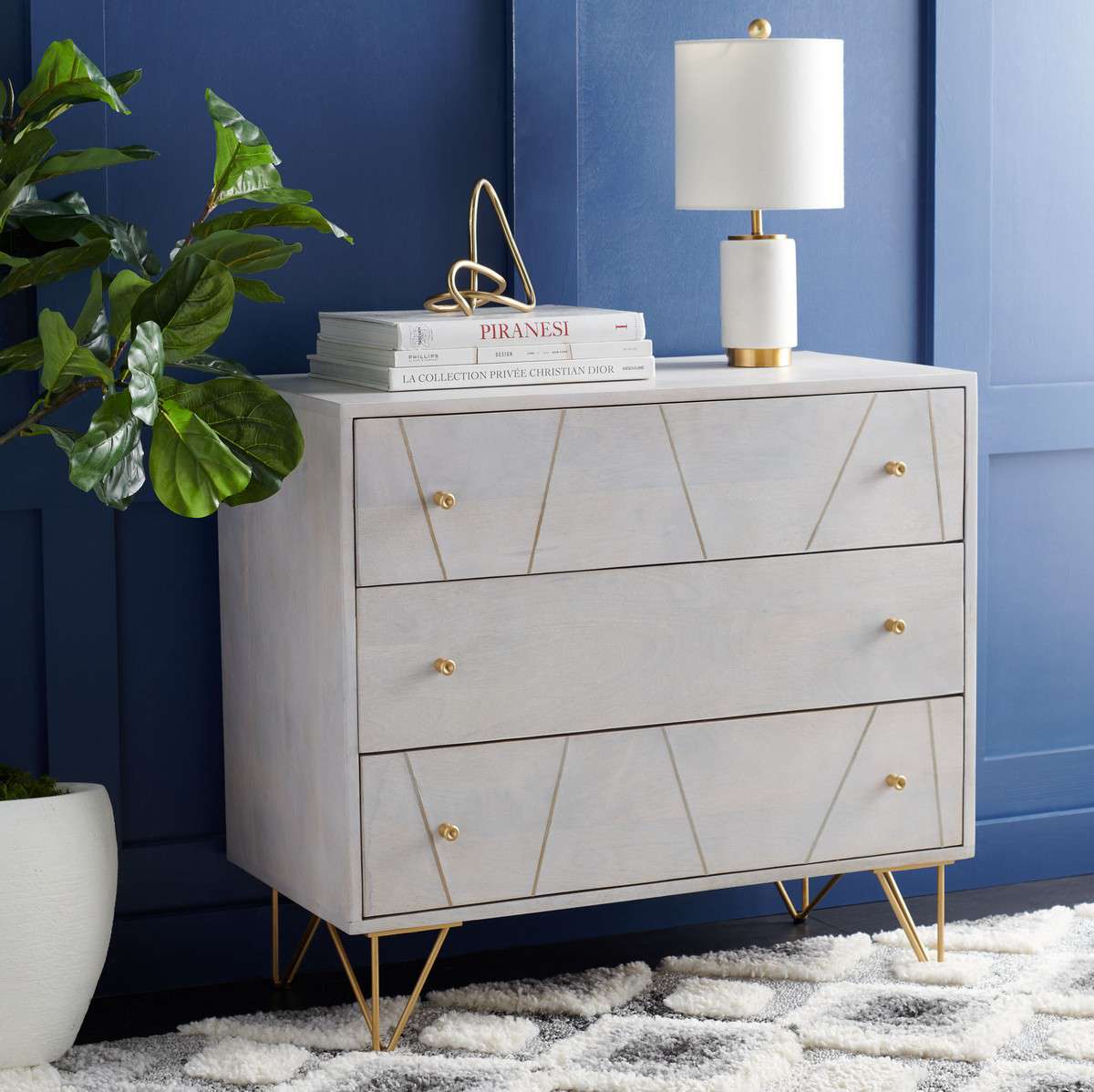 Safavieh Marigold 3 Drawer Chest - White Wash and Brass | Drawers | Modishstore - 4