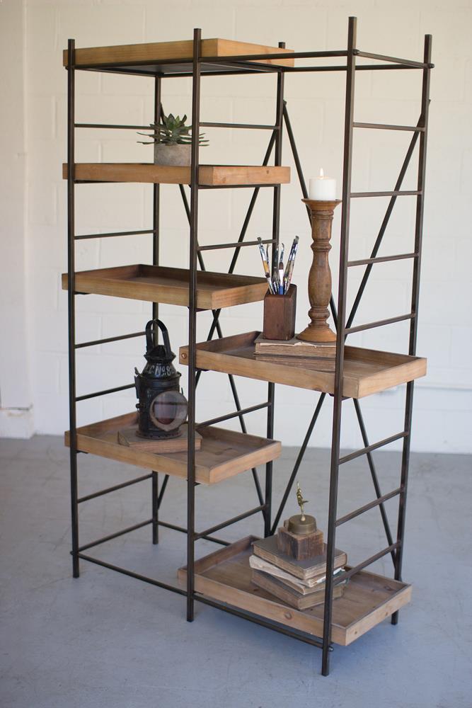Kalalou Iron Shelving Unit W/ Six Adjustable Wooden Shelves-2