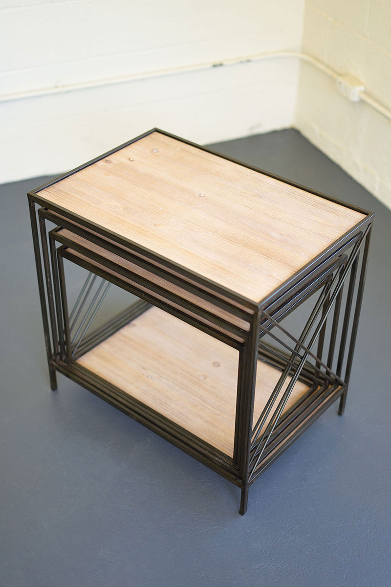 Stackable Four Tiered Metal & Wood Shelving Unit By Kalalou-2