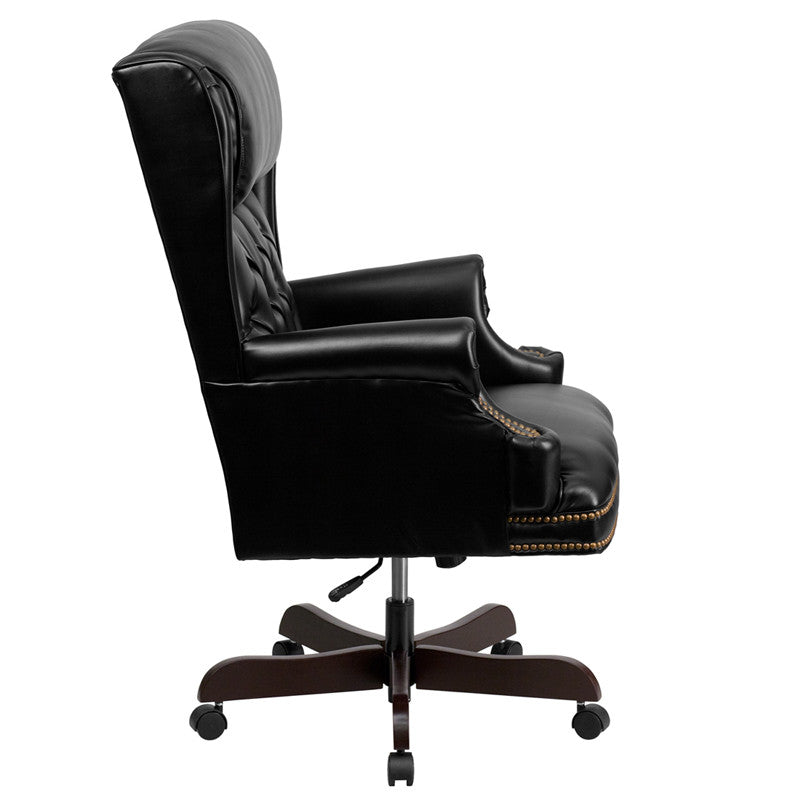Flash Furniture CI-J600-BK-GG High Back Traditional Tufted Black Leather Executive Swivel Office Chair | Office Chairs | Modishstore - 4