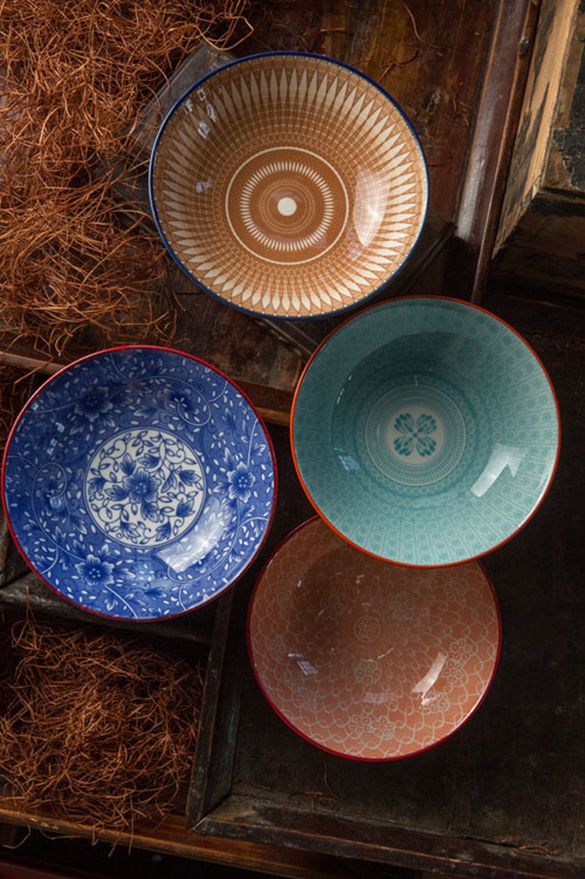 Floral Motif Ceramic Bowls - Medium Set of 4 By Vagabond Vintage | Modishstore | Decorative Bowls-4