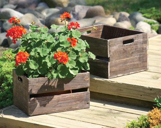 Kalalou Wooden Slatted Boxes - Set Of 2 | Modishstore | Outdoor Planters, Troughs & Cachepots